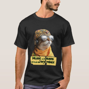 Camiseta Legal Cat Vibes - Gatinho Hipster com Fones de ouv