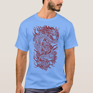 Camiseta Legal Dragão Japonês Vermelho Escuro Fundo