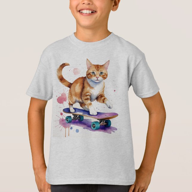Camiseta Legal e divertido Gato Skate Humor Animal (Frente)
