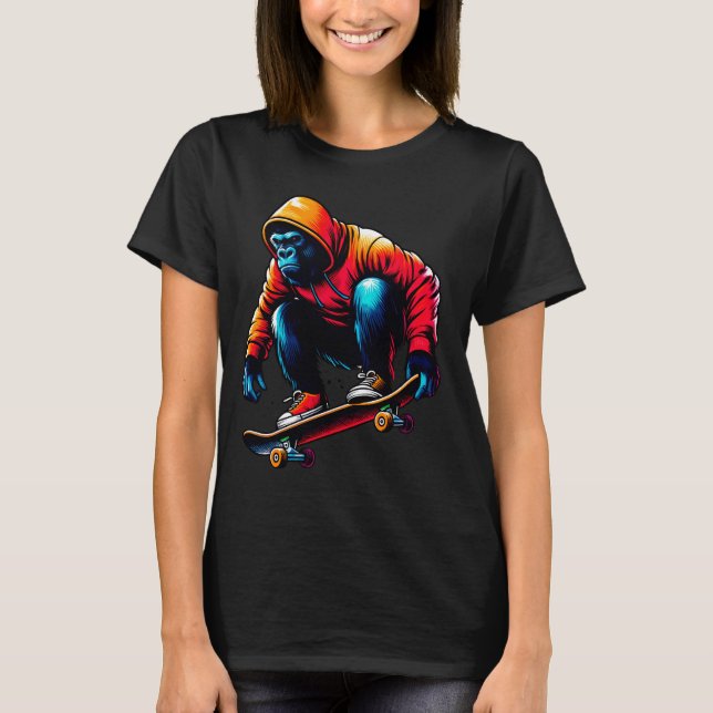 Camiseta Legal Funky Gorilla Skateboard Ilustration Art (Frente)