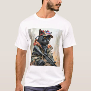 Camiseta Legal Gato de MAGA com Arma e Camuflagem Negra