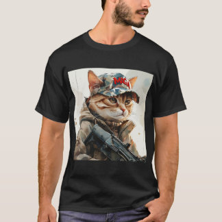 Camiseta Legal Gato de MAGA com Arma e Cuflagem de Camuflag