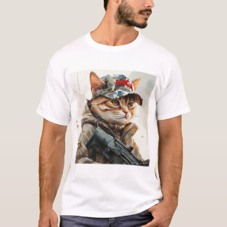 Camiseta Legal Gato de MAGA com Arma e Cuflagem de Camuflag