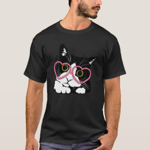 Camiseta Legal Gato Negro Gato Vermelho Óculos de Coração F