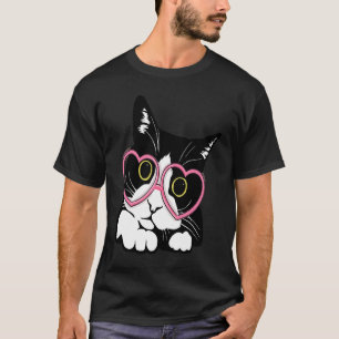 Camiseta Legal Gato Negro Gato Vermelho Óculos de Coração F