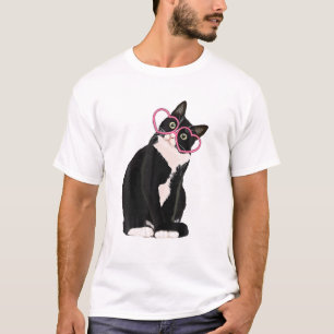 Camiseta Legal Gato Negro Gato Vermelho Óculos do Coração F