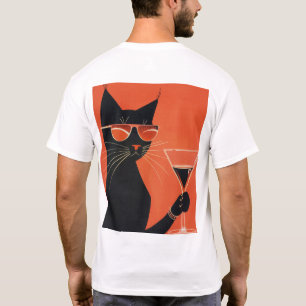 Camiseta Legal Gato Preto com Óculos Solares Bebendo de Mug