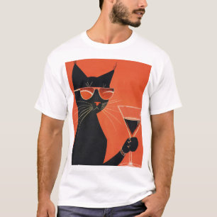 Camiseta Legal Gato Preto com Óculos Solares Bebendo Engraç