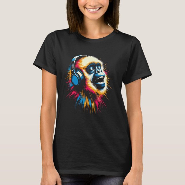 Camiseta Legal Gibbon Monkey Headphone Música Art Natal B (Frente)