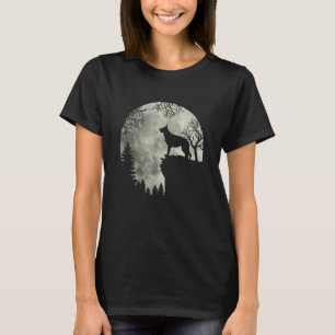 Camiseta Legal Halloween Cão Pastor Alemão Lua Uivo Em F
