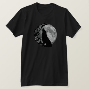 Camiseta Legal Lobo Negro Negro Estrela da Lua Cheia Magia