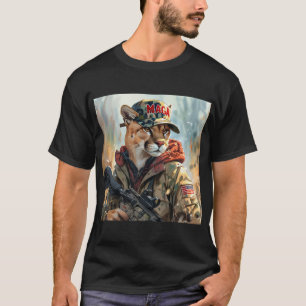 Camiseta Legal MAGA Grande Gato com Arma e Camuflagem