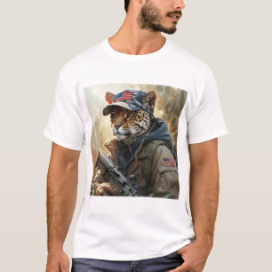Camiseta Legal MAGA Grande Gato com Arma e Camuflagem JAGUA
