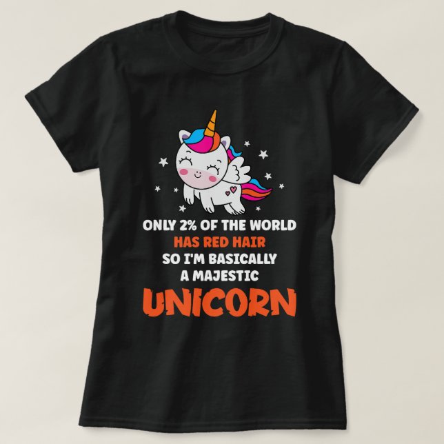 Camiseta Legal Majestoso Unicorn Red Hair Fantasy Mítica Cr (Frente do Design)