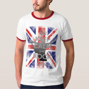 Camiseta Legal Mantenha Calma e Rock Na Bandeira Do Reino U