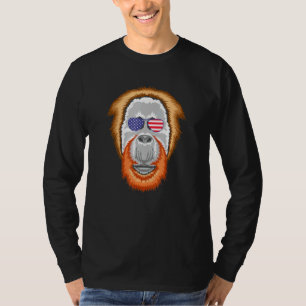 Camiseta Legal Orangutan Vestindo Bandeira dos Estados Unid