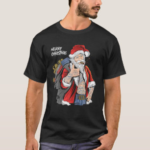 Camiseta Legal Papai Noel Vestindo Óculos Cigarros Fumantes