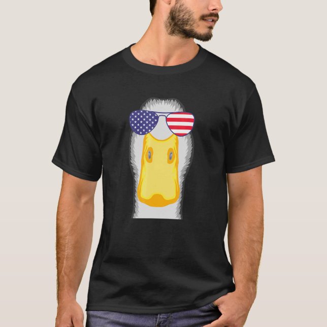 Camiseta Legal Pato Vestindo Bandeira Americana Óculos de s (Frente)