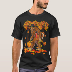 Camiseta Legal Pé-Grande Segurando Pumpkin E Turquia Graças