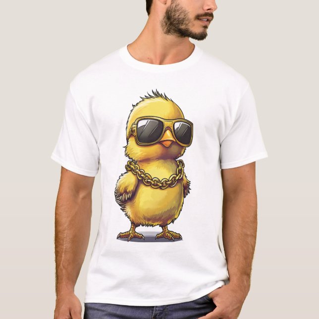 Camiseta Legal Pintinho de Bebê com Óculos de Sol e Dourada (Frente)