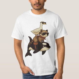 Camiseta Legal Raccoon e Duck Riding Orca