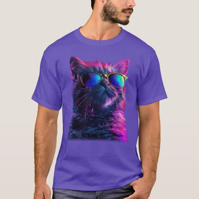 Camiseta Legal Retro Arco-Íris Óculos de sol Gato (Frente)