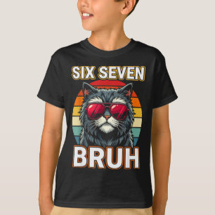 Camiseta Legal Retro Seis Sete Bruh Gato Óculos de Sol Meme