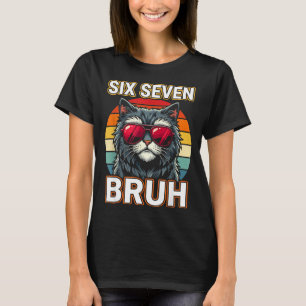 Camiseta Legal Retro Seis Sete Bruh Gato Óculos de Sol Meme