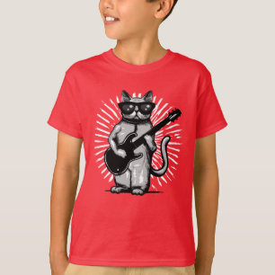 Camiseta Legal Rock E Roll Cat Tocando Violão Elétrico