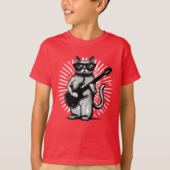 Camiseta Legal Rock E Roll Cat Tocando Violão Elétrico (Frente)
