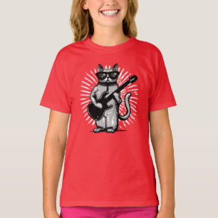 Camiseta Legal Rock E Roll Cat Tocando Violão Elétrico