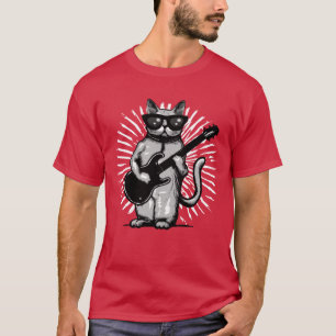 Camiseta Legal Rock E Roll Cat Tocando Violão Elétrico