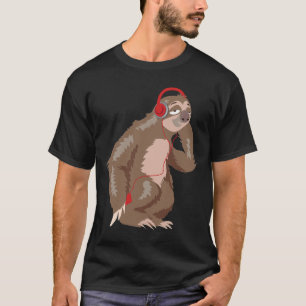 Camiseta Legal Sloth Music Fones de ouvido Engraçados Fones