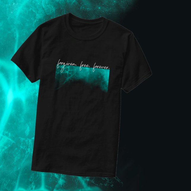 Camiseta Legal Texto Personalizado Ice Moderno Fordado Cris (Cool unique teal black ice Christian T-shirt. Custom text faith quote modern script forgiven. Free.
)