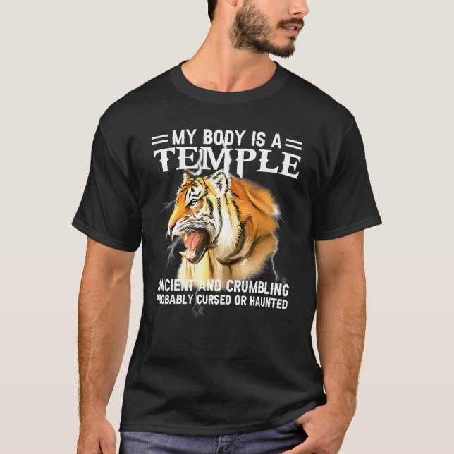 Camiseta Legal Tigre Meu Corpo É Um Antigo Templo E Crumbli (Frente)
