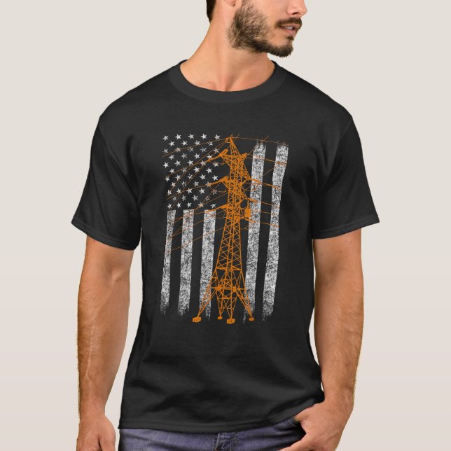 Camiseta Legal Transmissão Torre Americana Flag Lineman T s (Frente)