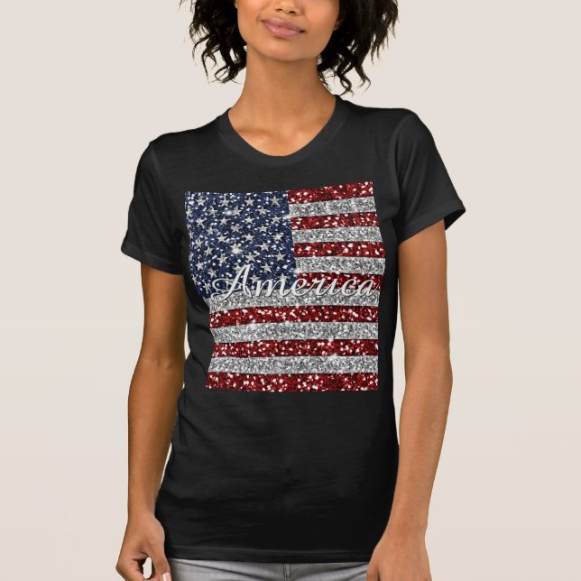 Camiseta Legal trendy America flag brilhando brilho falso (Frente)