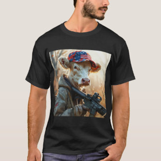 Camiseta Legal Vaca MAGA com Arma e Camuflagem AMÉRICA Cura