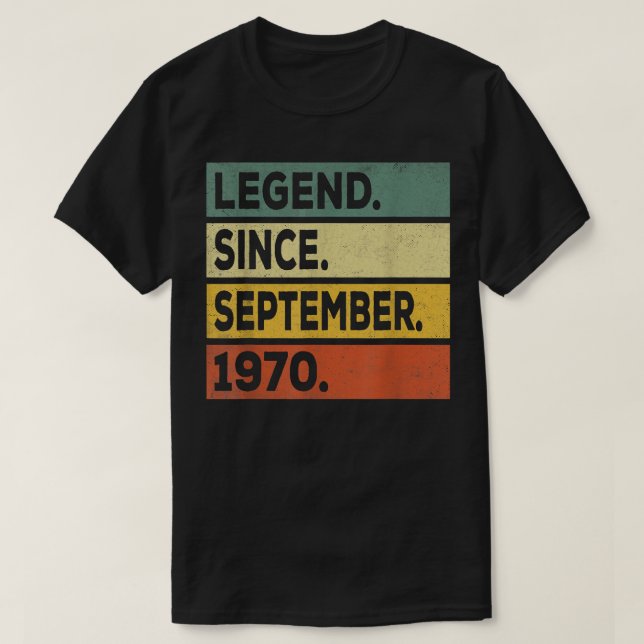 Camiseta Legenda de presente desde setembro de 1970 52º (Frente do Design)