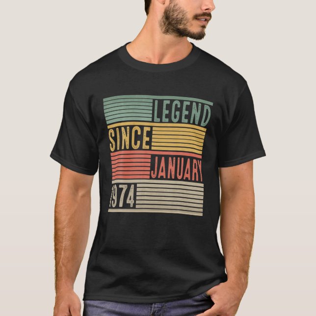 Camiseta Legenda Desde Janeiro De 1974 48º Aniversário 48 A (Frente)