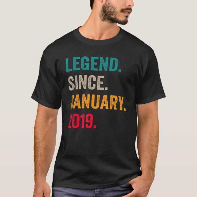 Camiseta Legenda Desde Janeiro De 2019 4º Aniversário 4 Ano (Frente)