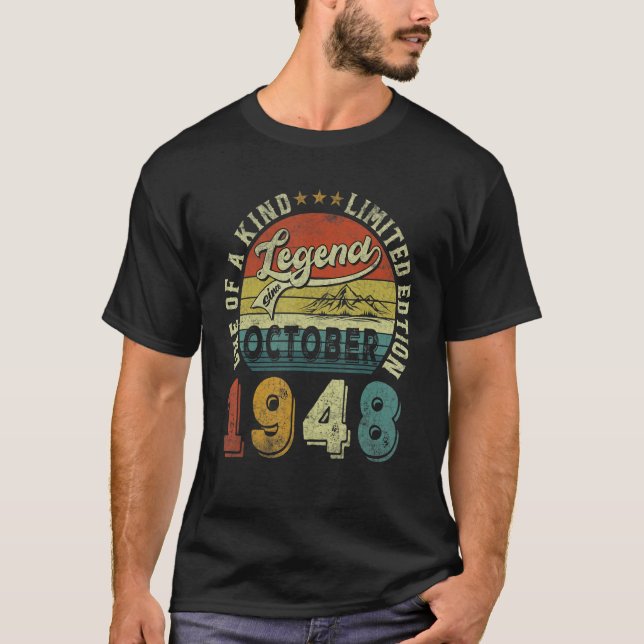Camiseta Legenda desde outubro de 1948 74 anos 74 anos (Frente)