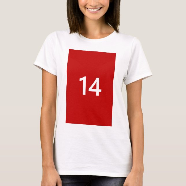 Camiseta Legenda n.º 14 em vermelho e branco (Frente)