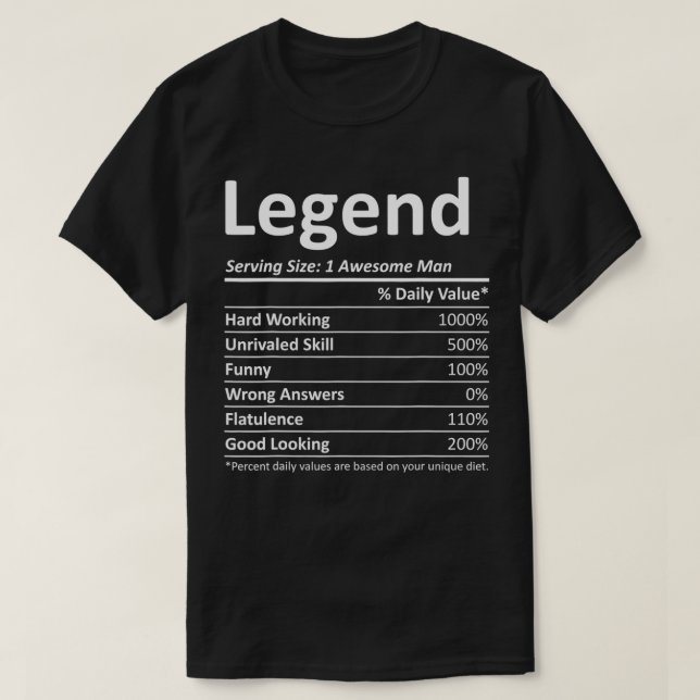 Camiseta LEGENDA Nutrição Engraçado Aniversário Nome Person (Frente do Design)
