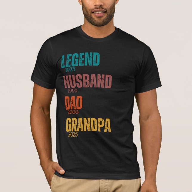 Camiseta Legenda Pai Marido Vovô Anos Personalizados Retro (Frente)