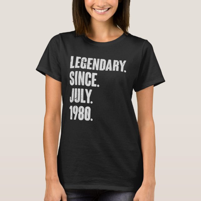 Camiseta Legendário desde julho de 1980 42 anos 42 anos (Frente)