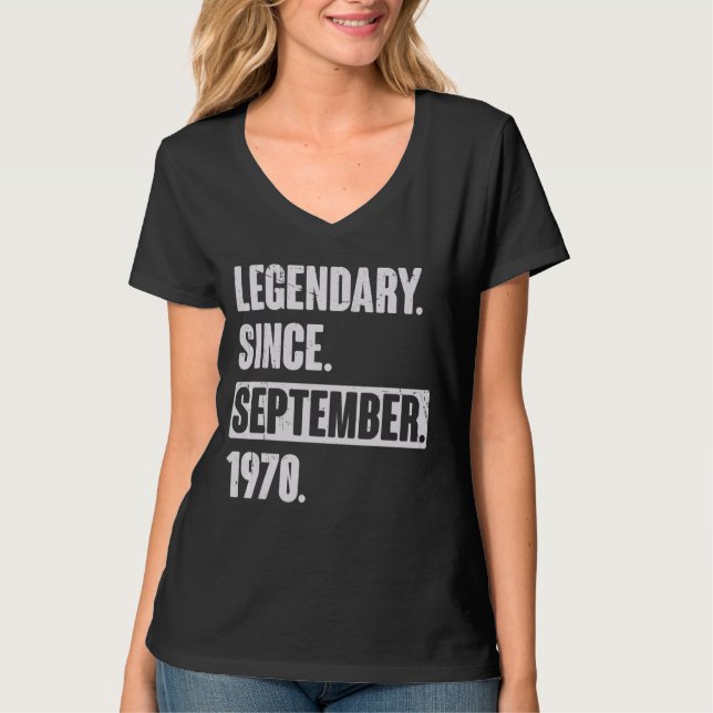 Camiseta Legendário Desde Setembro De 1970 52 Anos 52 Anos (Frente)