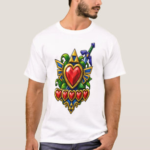 Camiseta Legendário Escudo Hylian e Recipientes de Coração