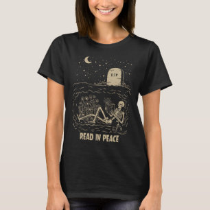 Camiseta Leia Em Paz Skeleton Lendo Livros Engraçado Hallow