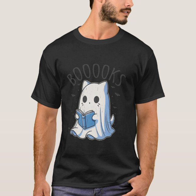 Camiseta Leia Mais Livros Engraçados Fantasmas de Gatos no  (Frente)